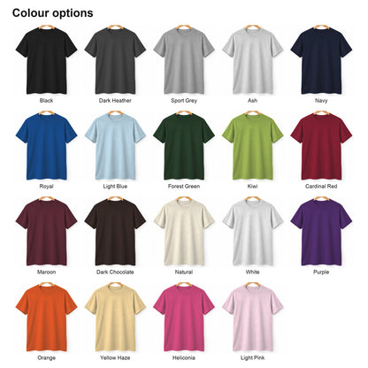 Colour options: every shirt colour we offer